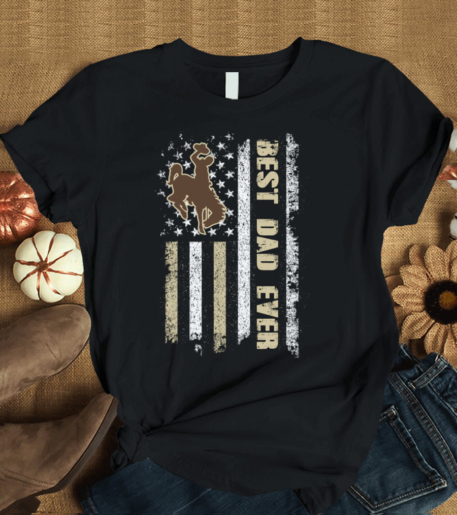 Best Dad Ever Cowboy Riding American Flag Evd T-Shirt