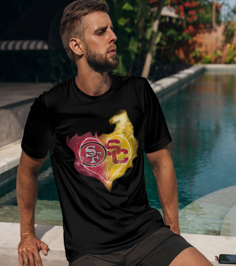 San Francisco 49ers And Usc Trojans Heart Fusion Ttk T-Shirt