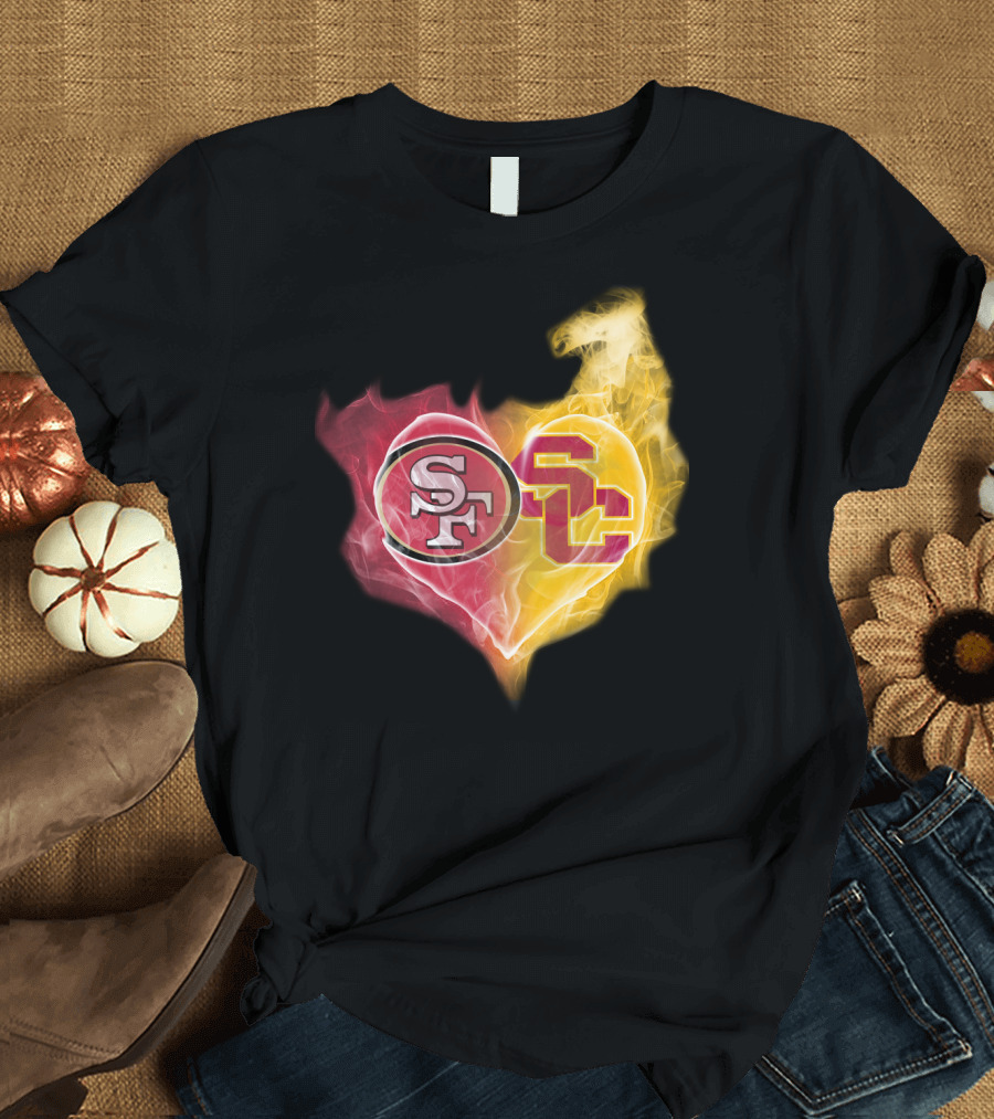 San Francisco 49ers And Usc Trojans Heart Fusion Ttk T-Shirt