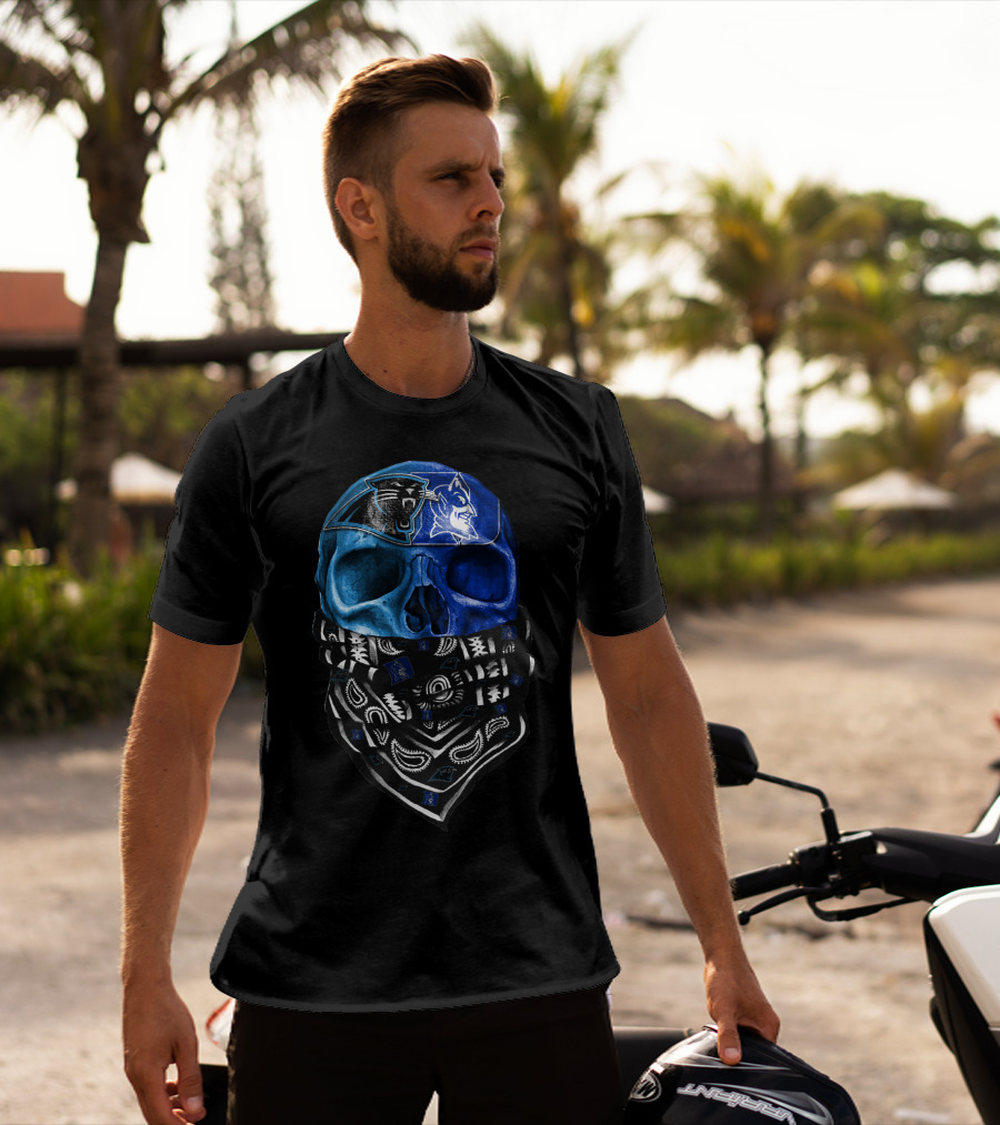 Carolina Panthers Duke Blue Devils Skull Bandana T-Shirt