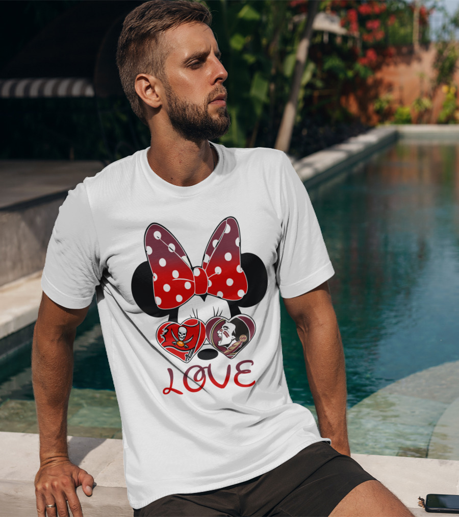 Mic 025 Love Buccaneers Skull And Dracula Heart Minnie Ears Bow T-Shirt