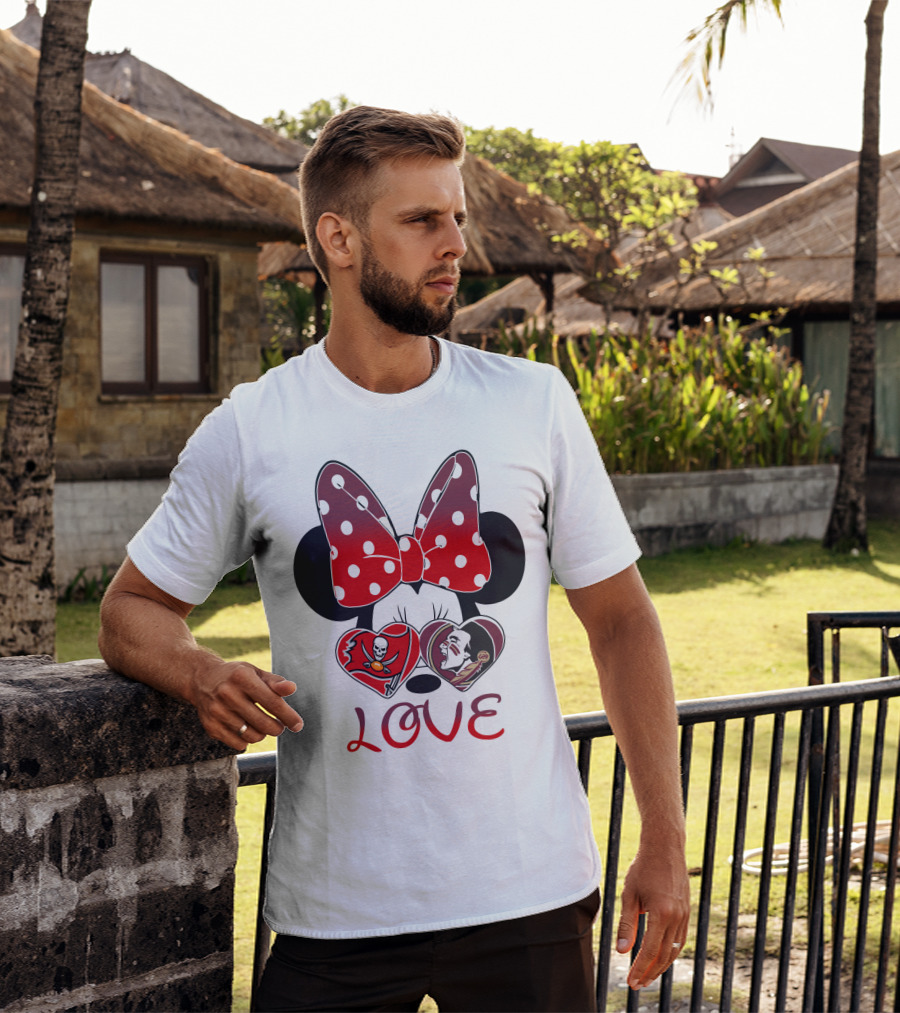Mic 025 Love Buccaneers Skull And Dracula Heart Minnie Ears Bow T-Shirt