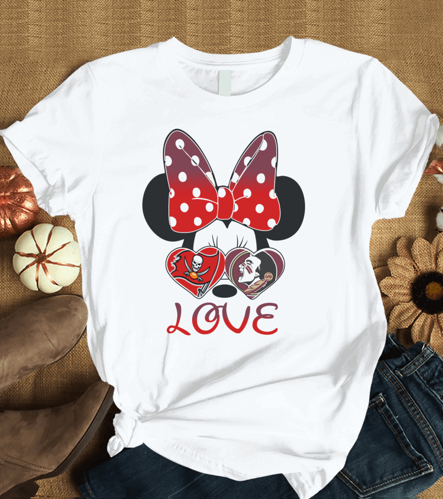 Mic 025 Love Buccaneers Skull And Dracula Heart Minnie Ears Bow T-Shirt