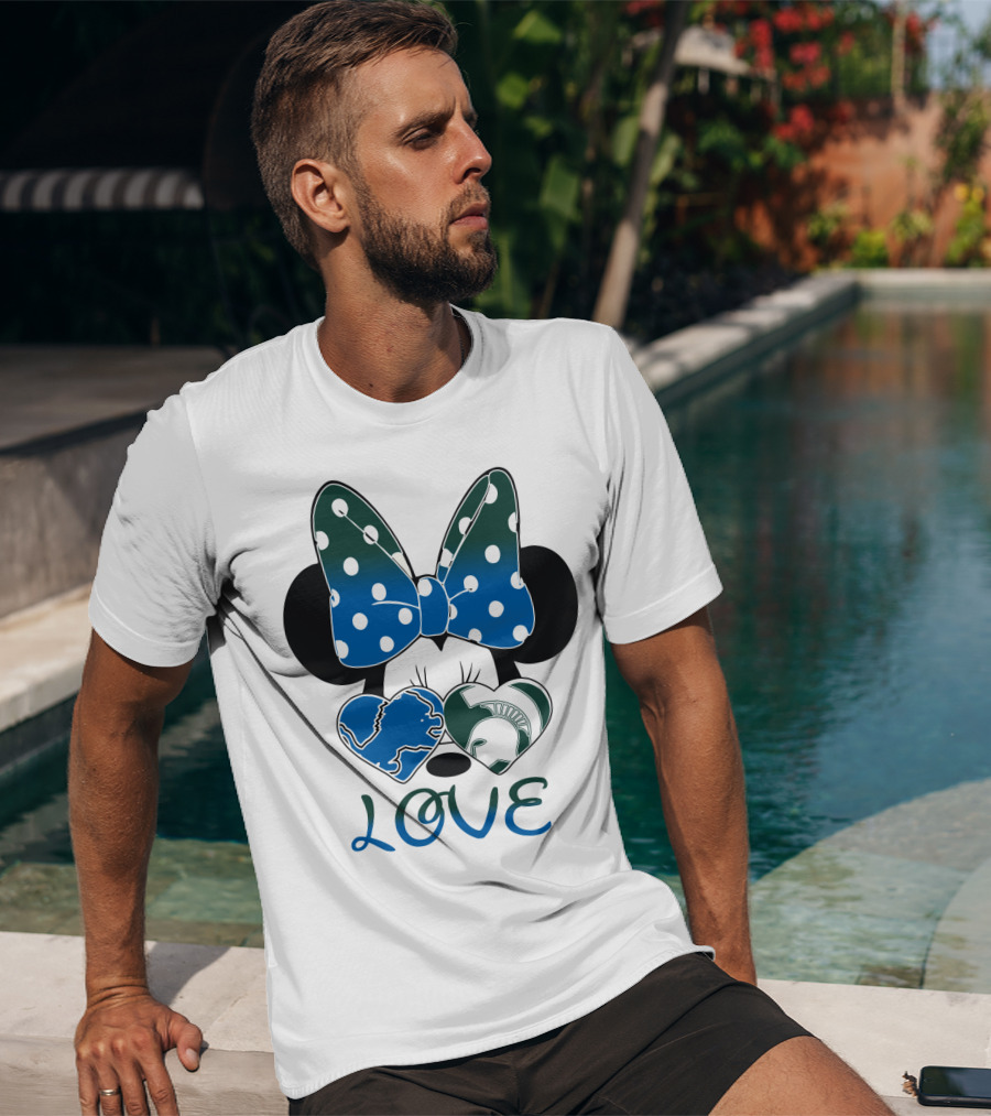 Love Disney Inspired Dots Bow Detroit Lions Michigan State Spartans T-Shirt