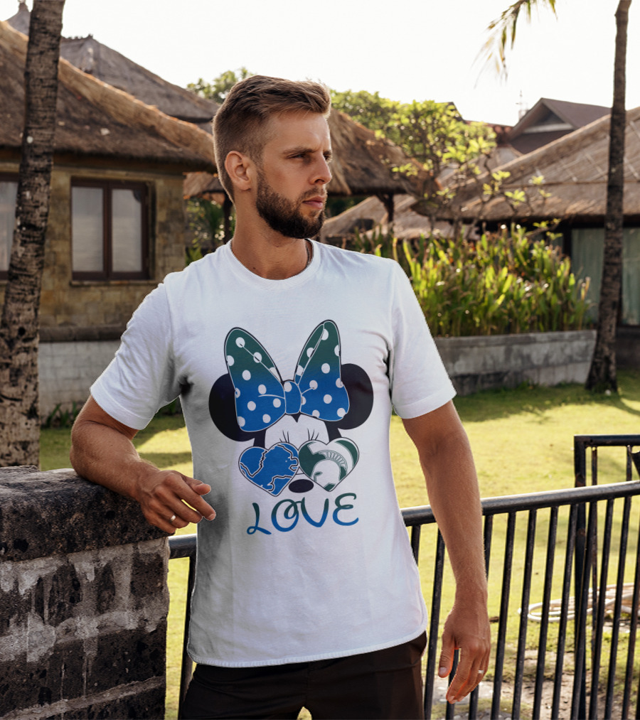 Love Disney Inspired Dots Bow Detroit Lions Michigan State Spartans T-Shirt