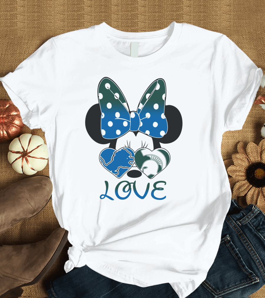 Love Disney Inspired Dots Bow Detroit Lions Michigan State Spartans T-Shirt