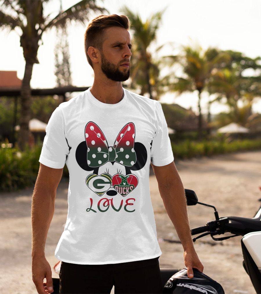 Love Minnie Mouse Green Bay Packers Milwaukee Bucks T-Shirt