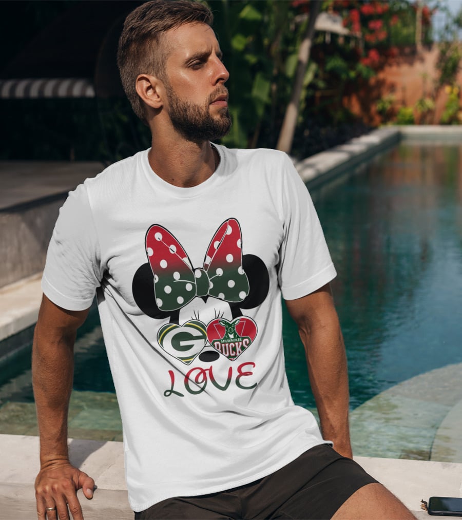 Love Minnie Mouse Green Bay Packers Milwaukee Bucks T-Shirt