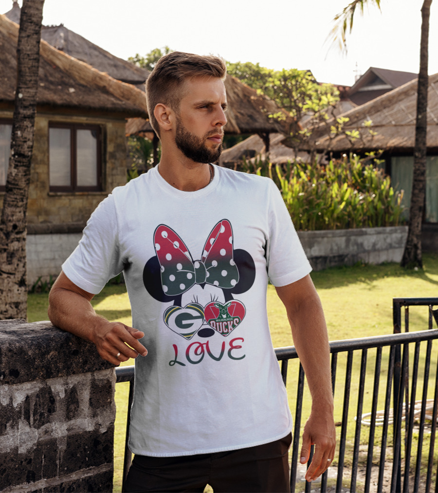 Love Minnie Mouse Green Bay Packers Milwaukee Bucks T-Shirt