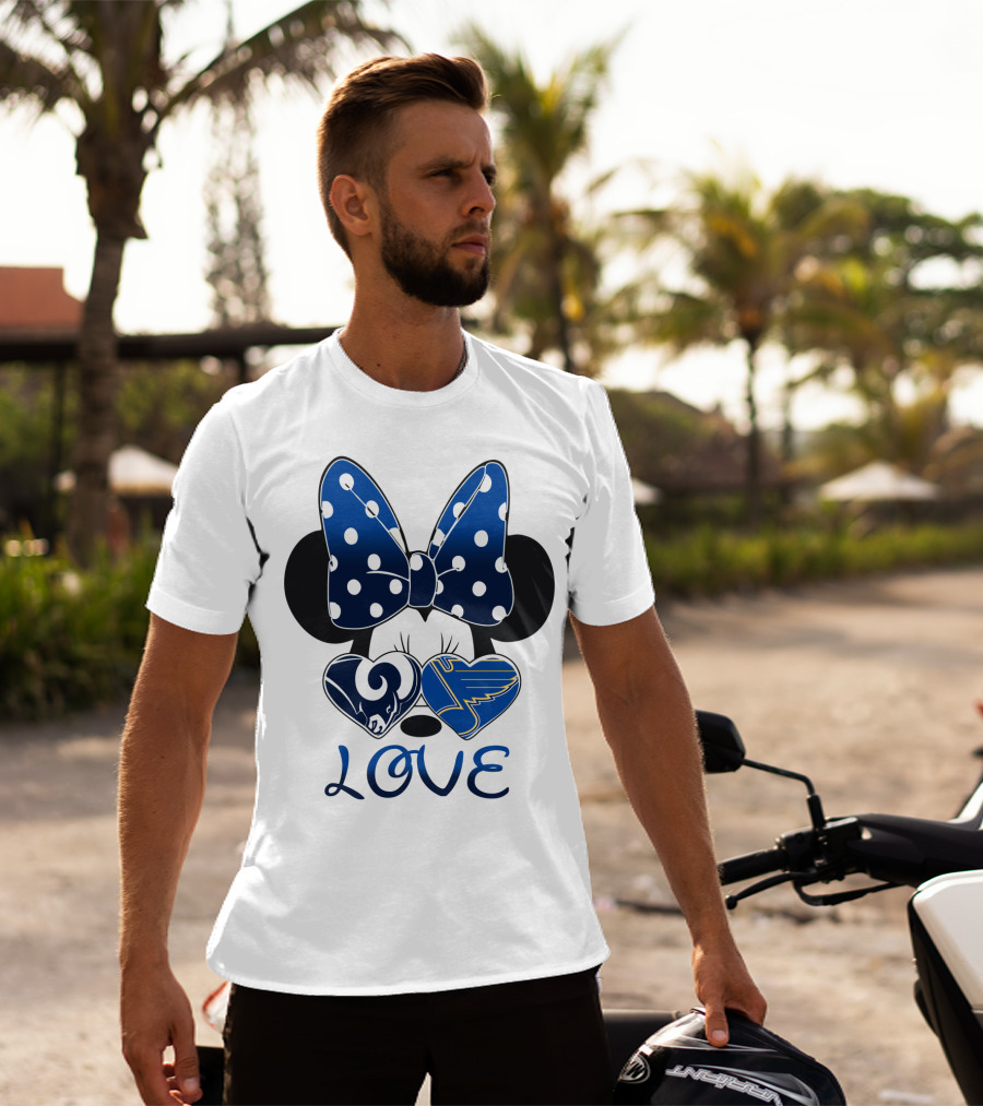 Love Minnie Mouse Rams Blues Hearts T-Shirt