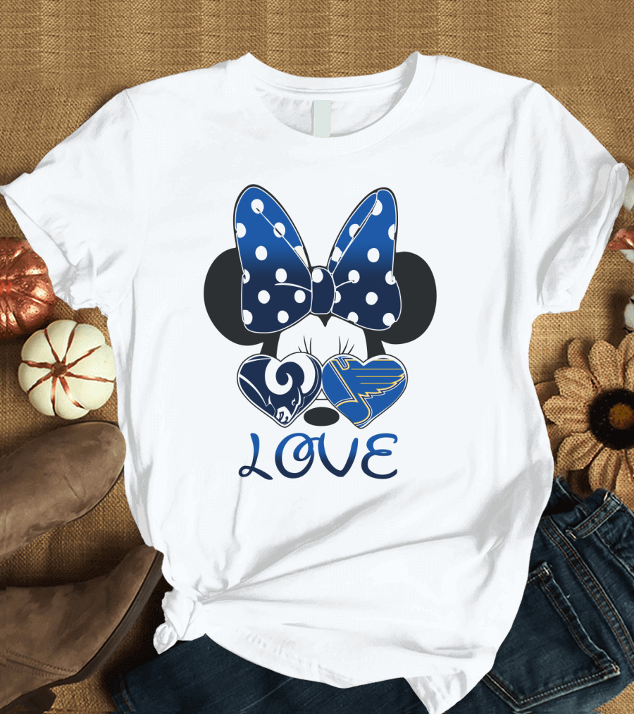 Love Minnie Mouse Rams Blues Hearts T-Shirt