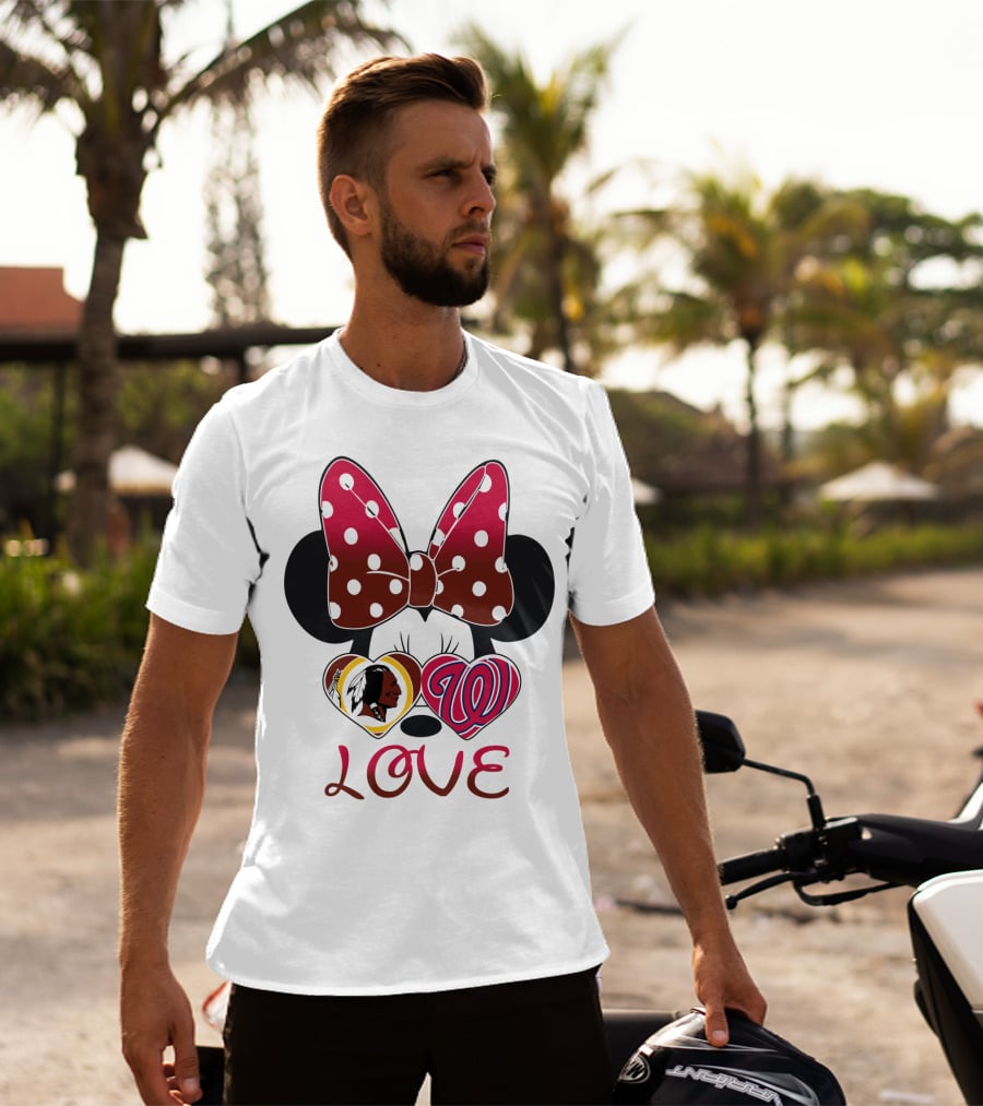 Minnie Mouse Love Washington Nationals Redskins Iconic Bow Hearts T-Shirt