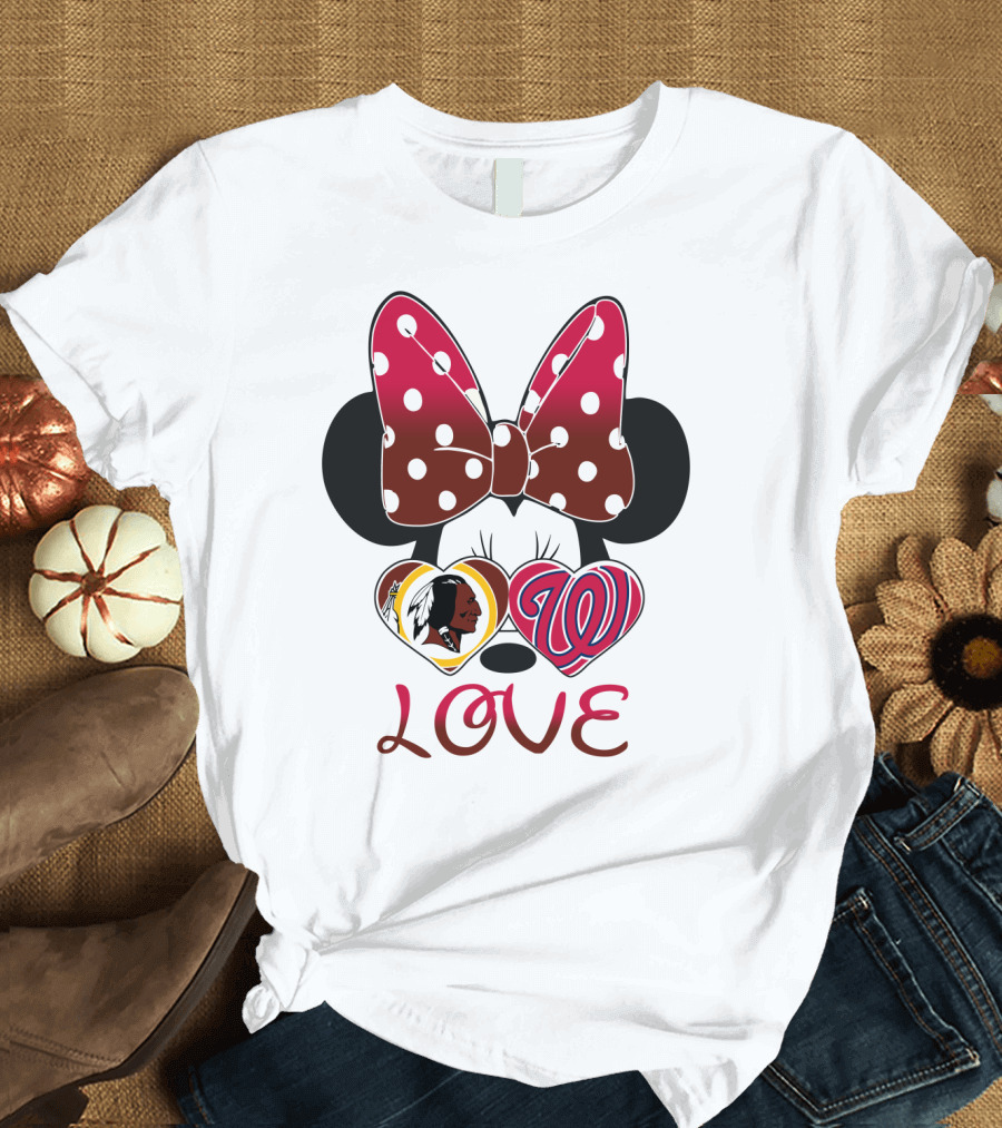 Minnie Mouse Love Washington Nationals Redskins Iconic Bow Hearts T-Shirt