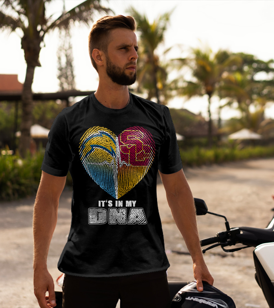 It's In My Dna Chargers Usc Fingerprint Heart T-Shirt
