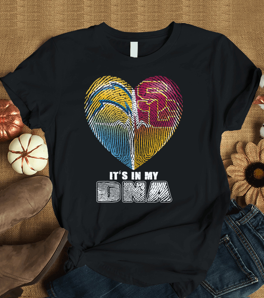 It's In My Dna Chargers Usc Fingerprint Heart T-Shirt