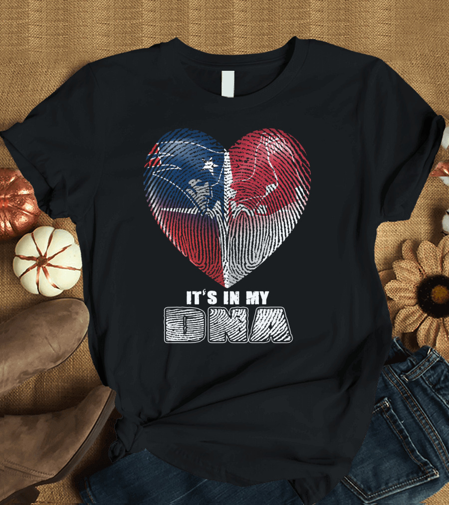 It's In My Dna Patriots Red Sox Heart Fingerprint T-Shirt