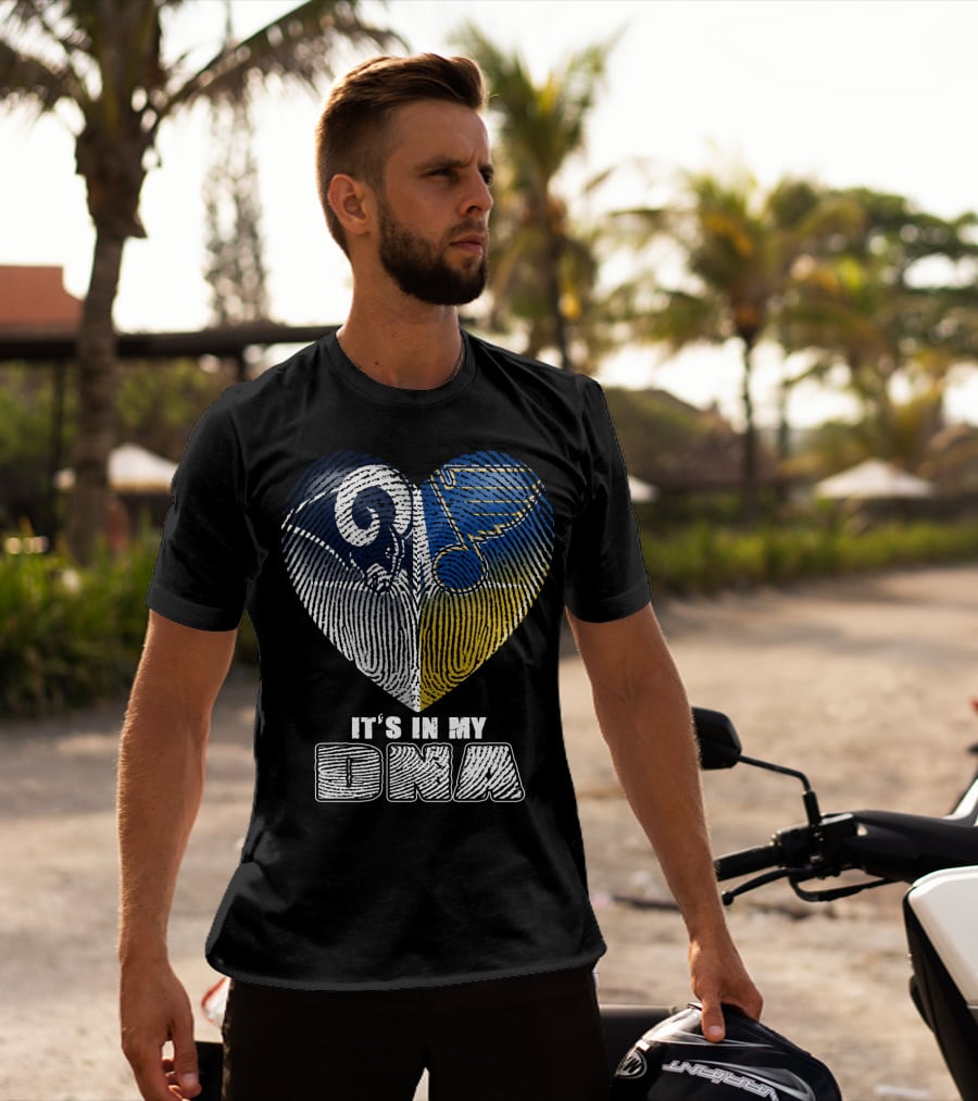 It's In My Dna Rams Blues Heart Fingerprint T-Shirt