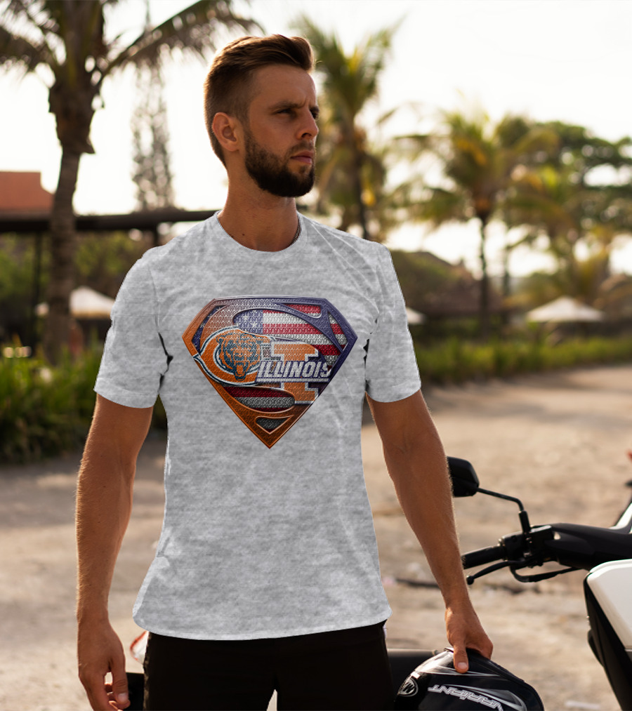 Superman Logo Bears Illinois American Flag T-Shirt