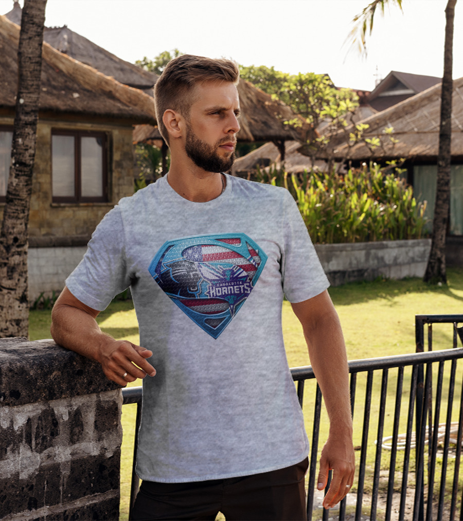 Charlotte Hornets Super Panther American Flag Shield T-Shirt