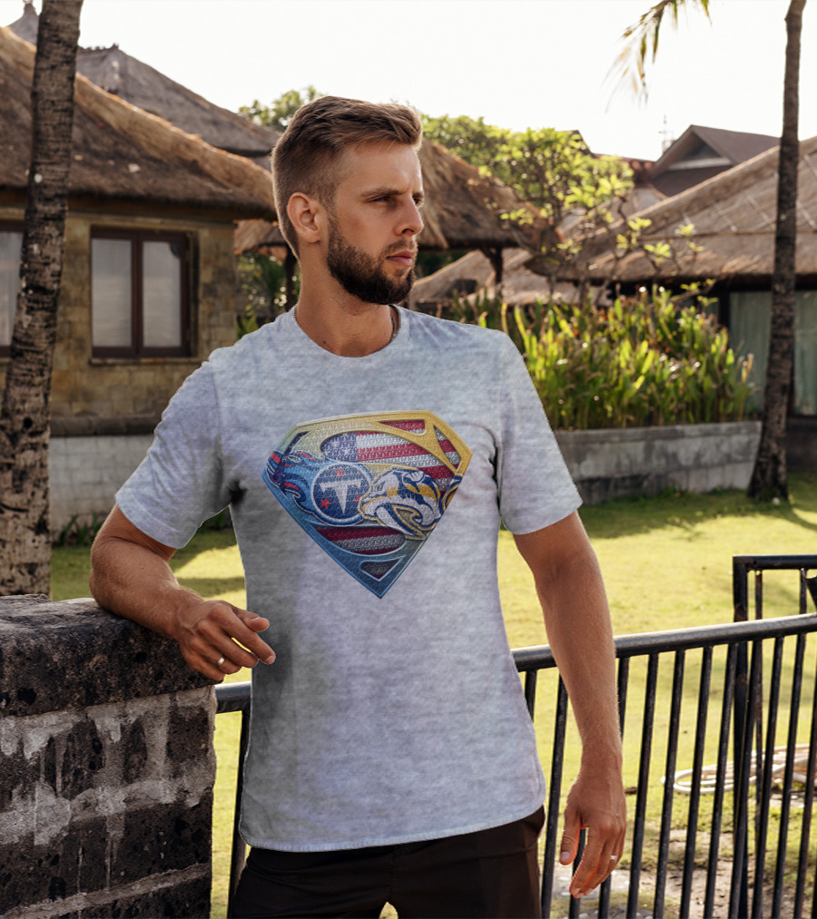 Tennessee Titans Pittsburgh Steelers American Flag Superman T-Shirt