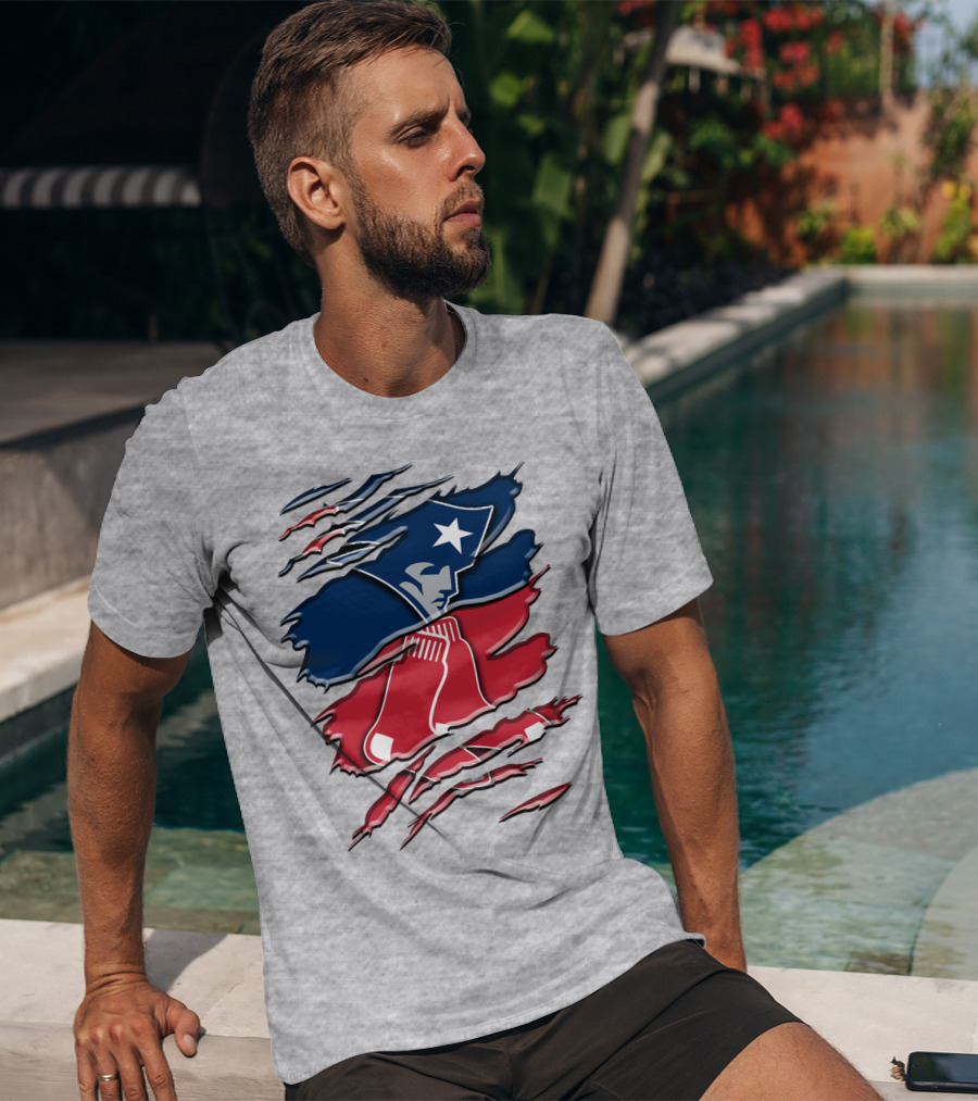 Patriots And Red Sox Ripped Design Rah 092 T-Shirt