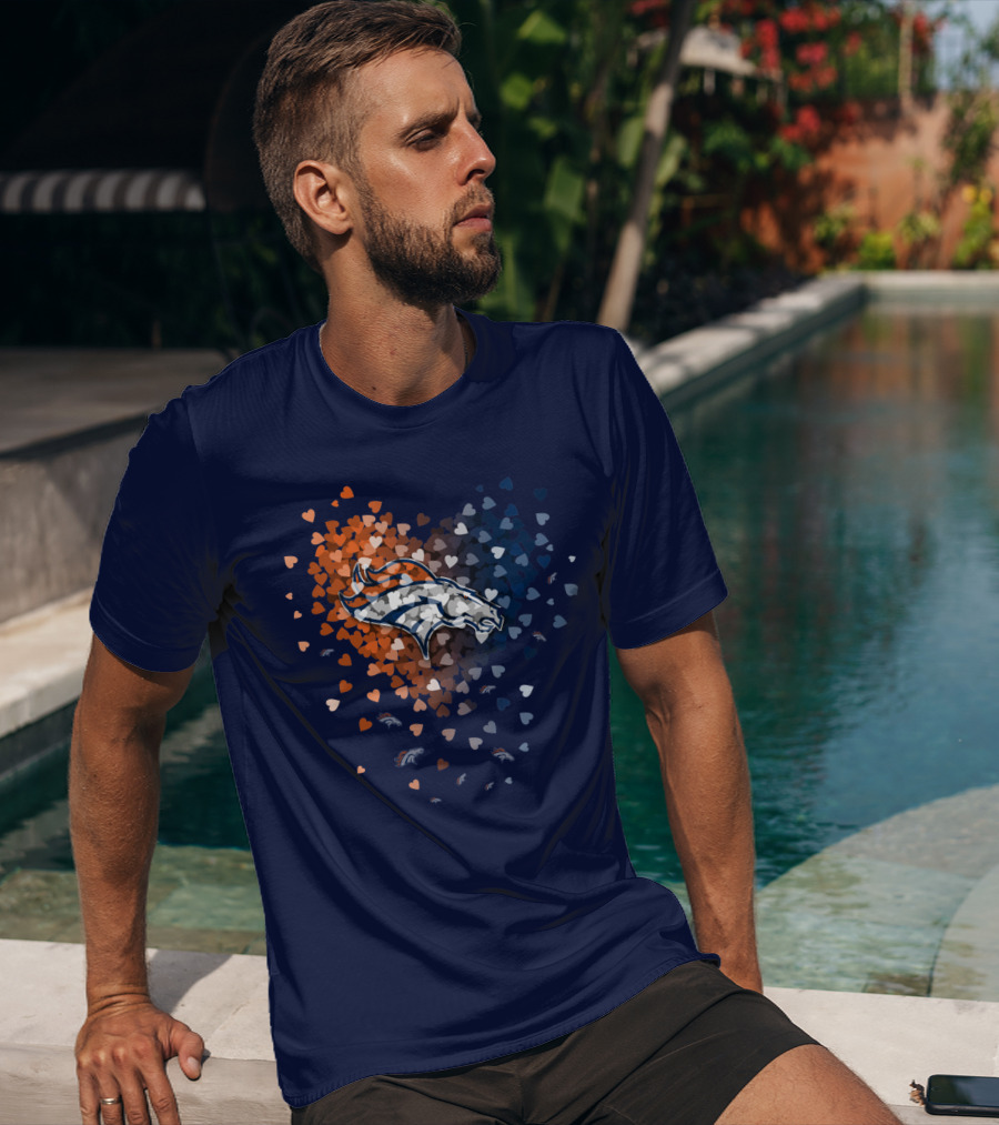 Denver Broncos Heart Logo With Orange And Blue Hearts T-Shirt