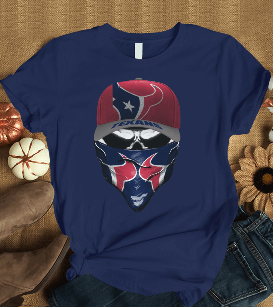 Houston Texans Star Logo Skull Bandana And Red Cap T-Shirt