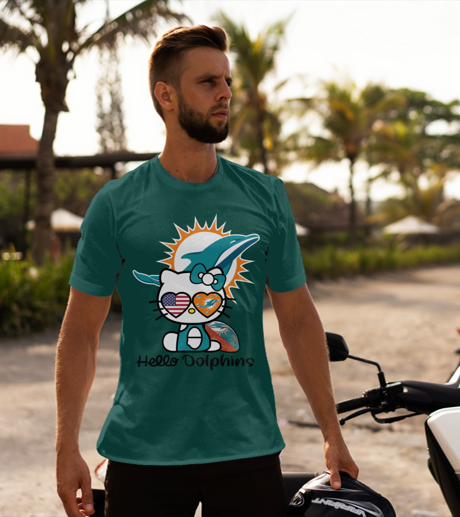 Hello Dolphins Miami Dolphins American Flag T-Shirt