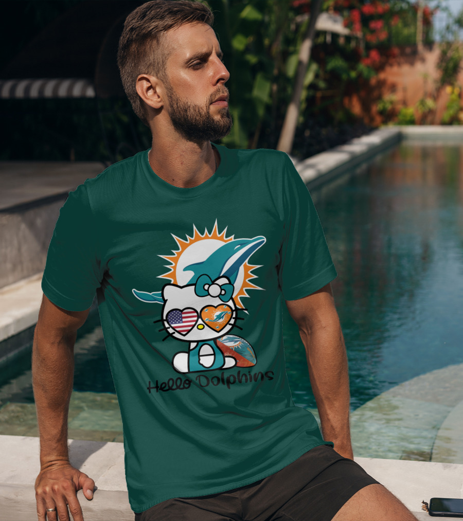 Hello Dolphins Miami Dolphins American Flag T-Shirt