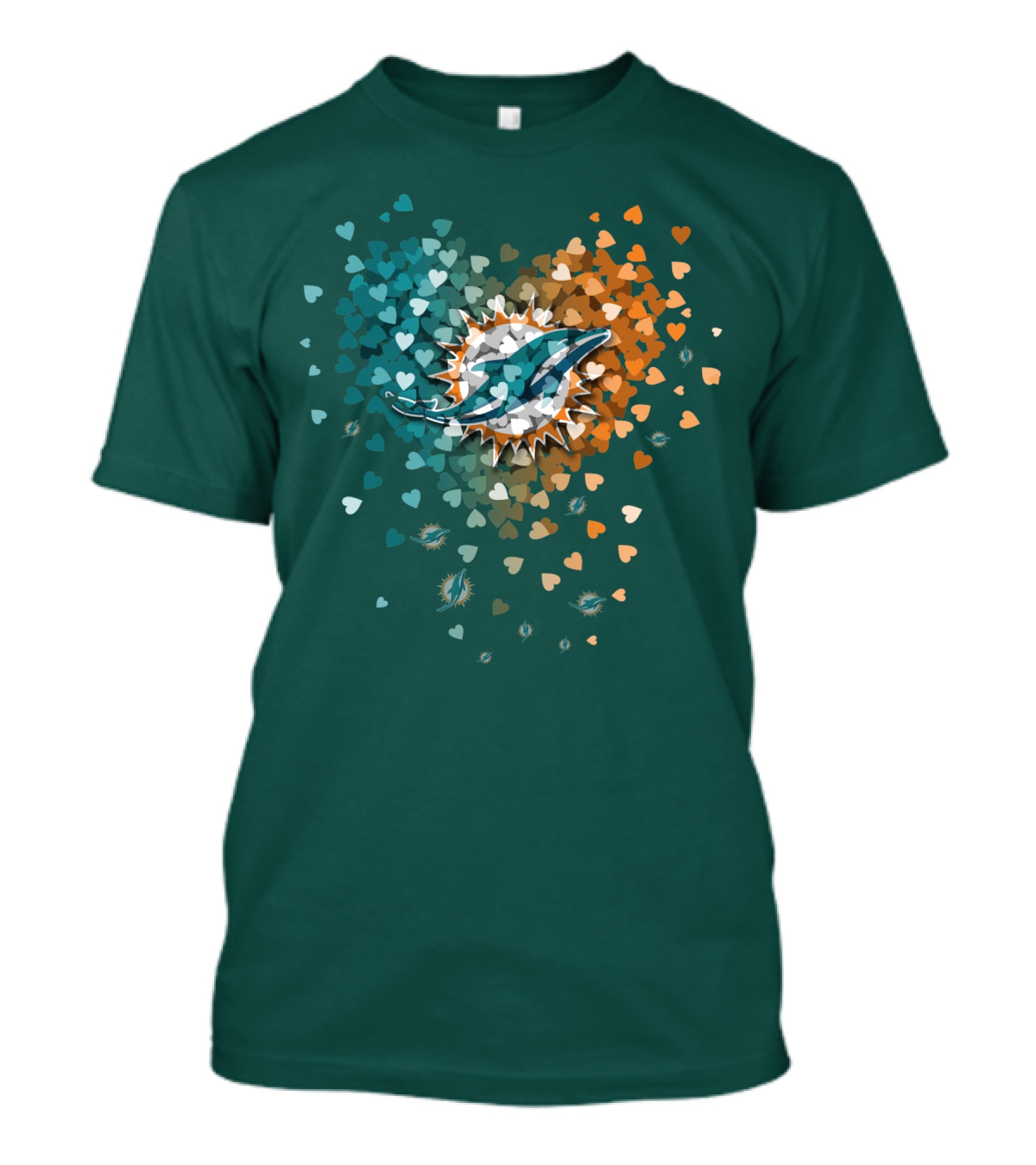 Miami Dolphins Heart Logo With Multicolor Hearts T-Shirt