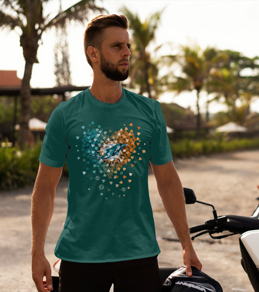 Miami Dolphins Heart Logo With Multicolor Hearts T-Shirt