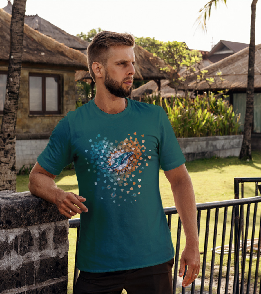 Miami Dolphins Heart Logo With Multicolor Hearts T-Shirt