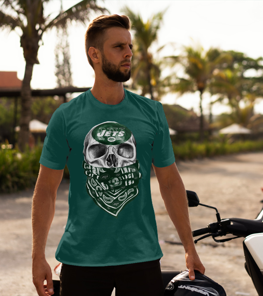 New York Jets Skull Bandana Football T-Shirt