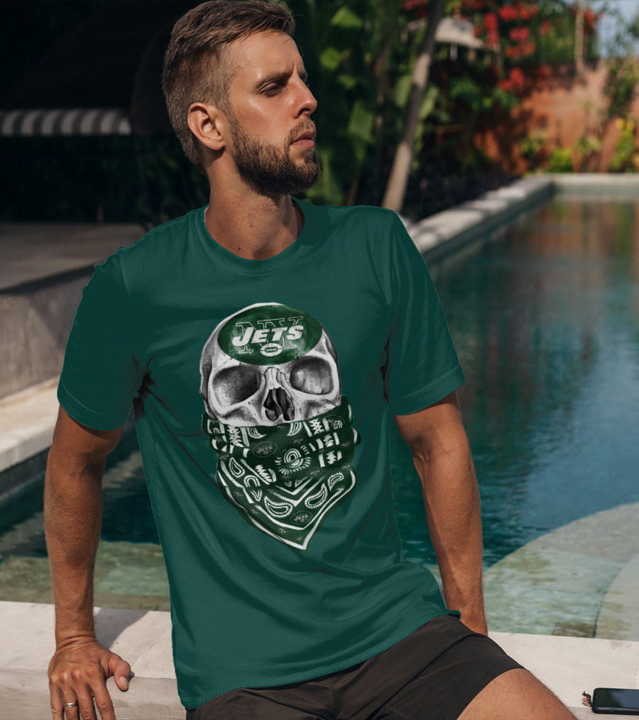 New York Jets Skull Bandana Football T-Shirt
