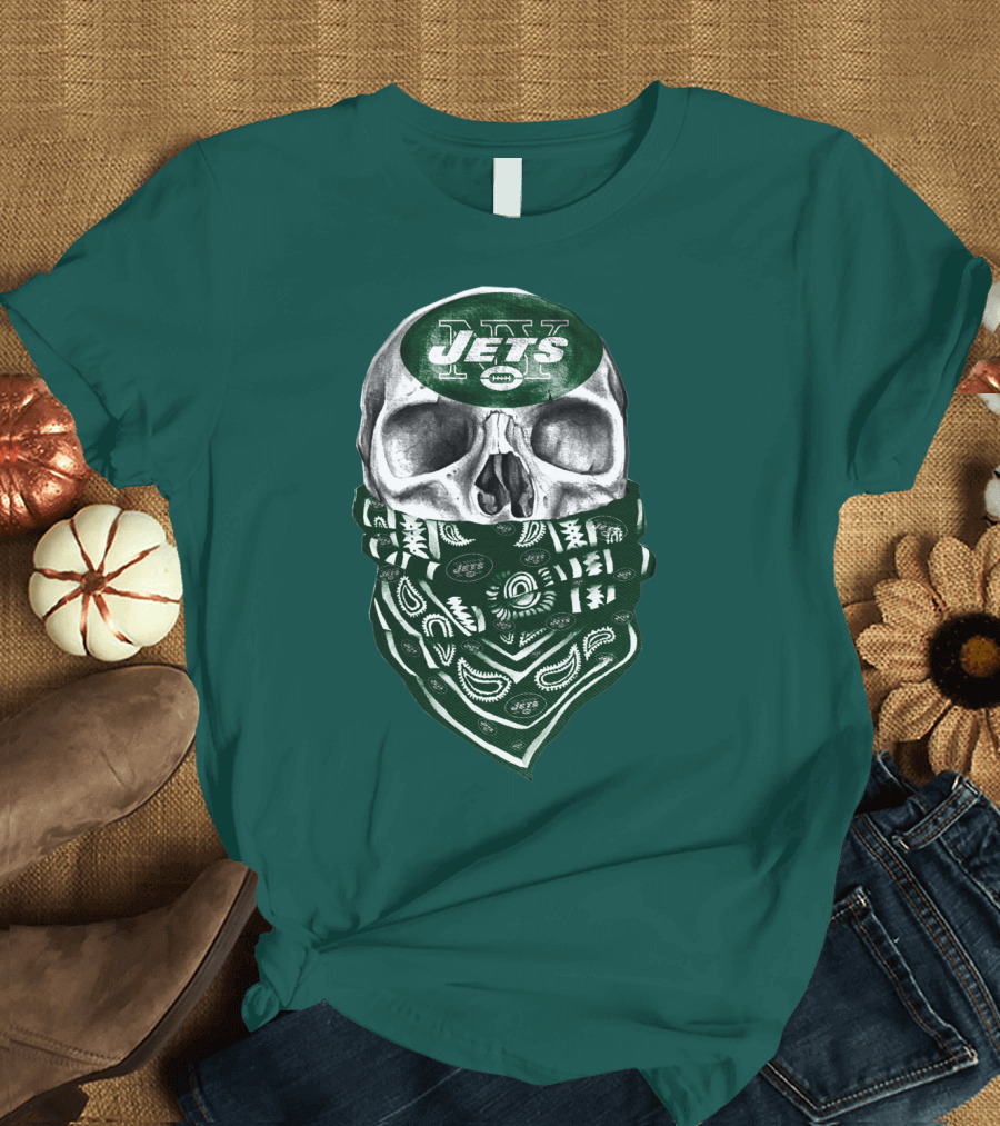 New York Jets Skull Bandana Football T-Shirt
