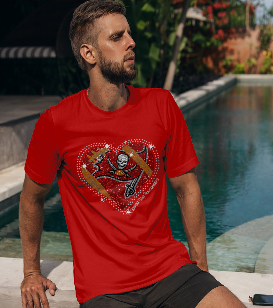 Tampa Bay Buccaneers Heart Logo With Football And Sword Elements T-Shirt