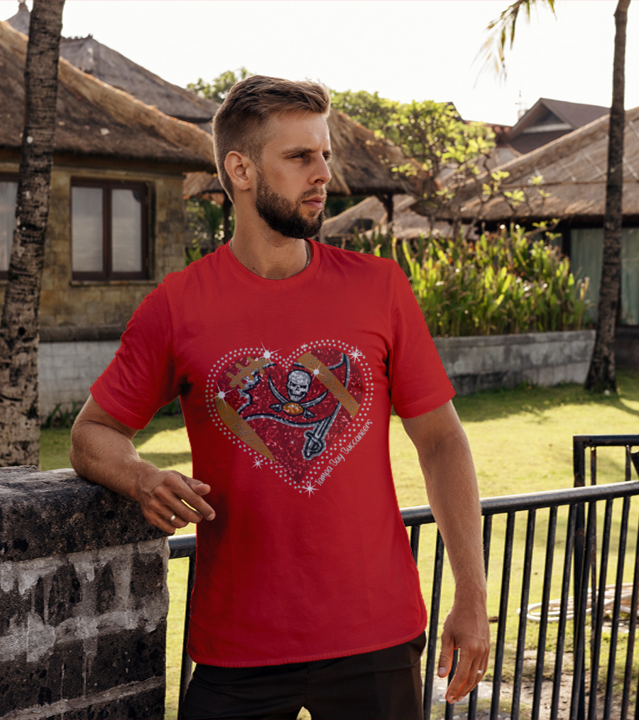 Tampa Bay Buccaneers Heart Logo With Football And Sword Elements T-Shirt