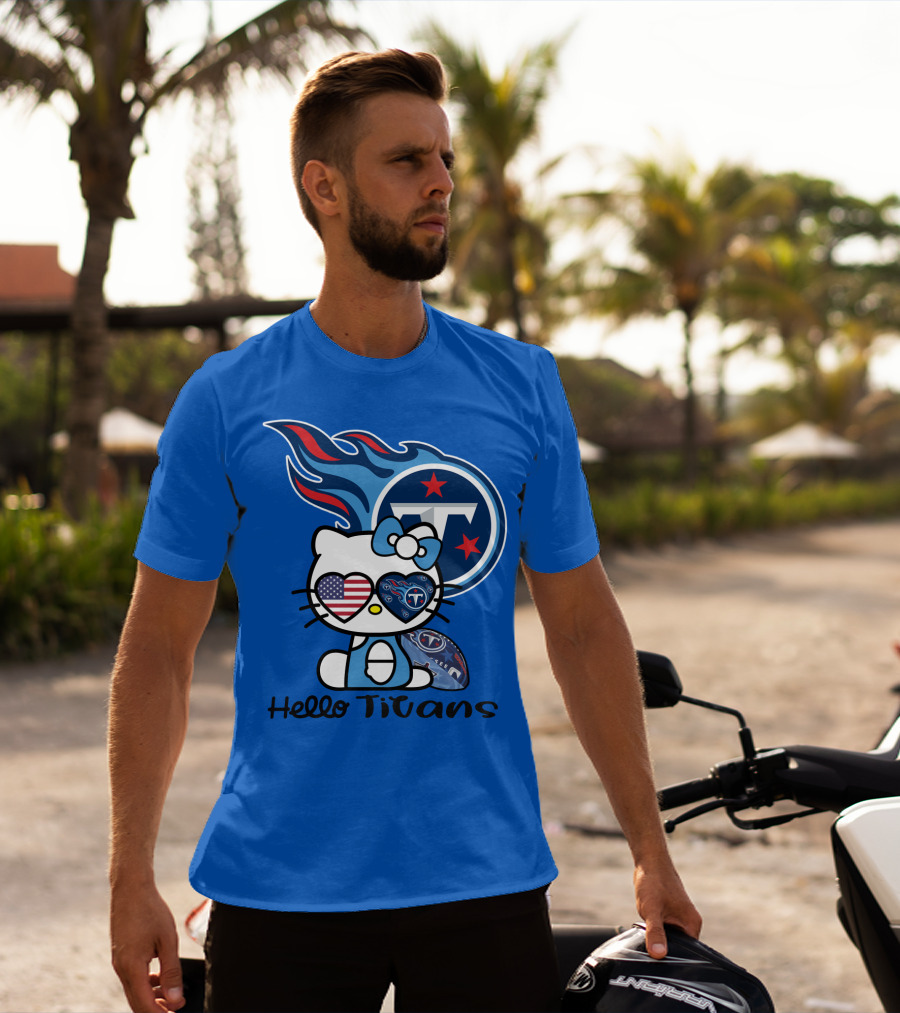 Hello Titans Tennessee Titans Football Kitty With Heart T-Shirt