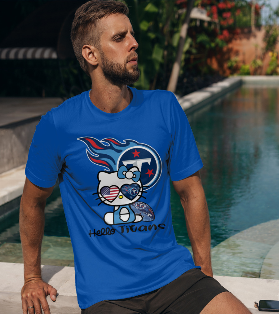 Hello Titans Tennessee Titans Football Kitty With Heart T-Shirt