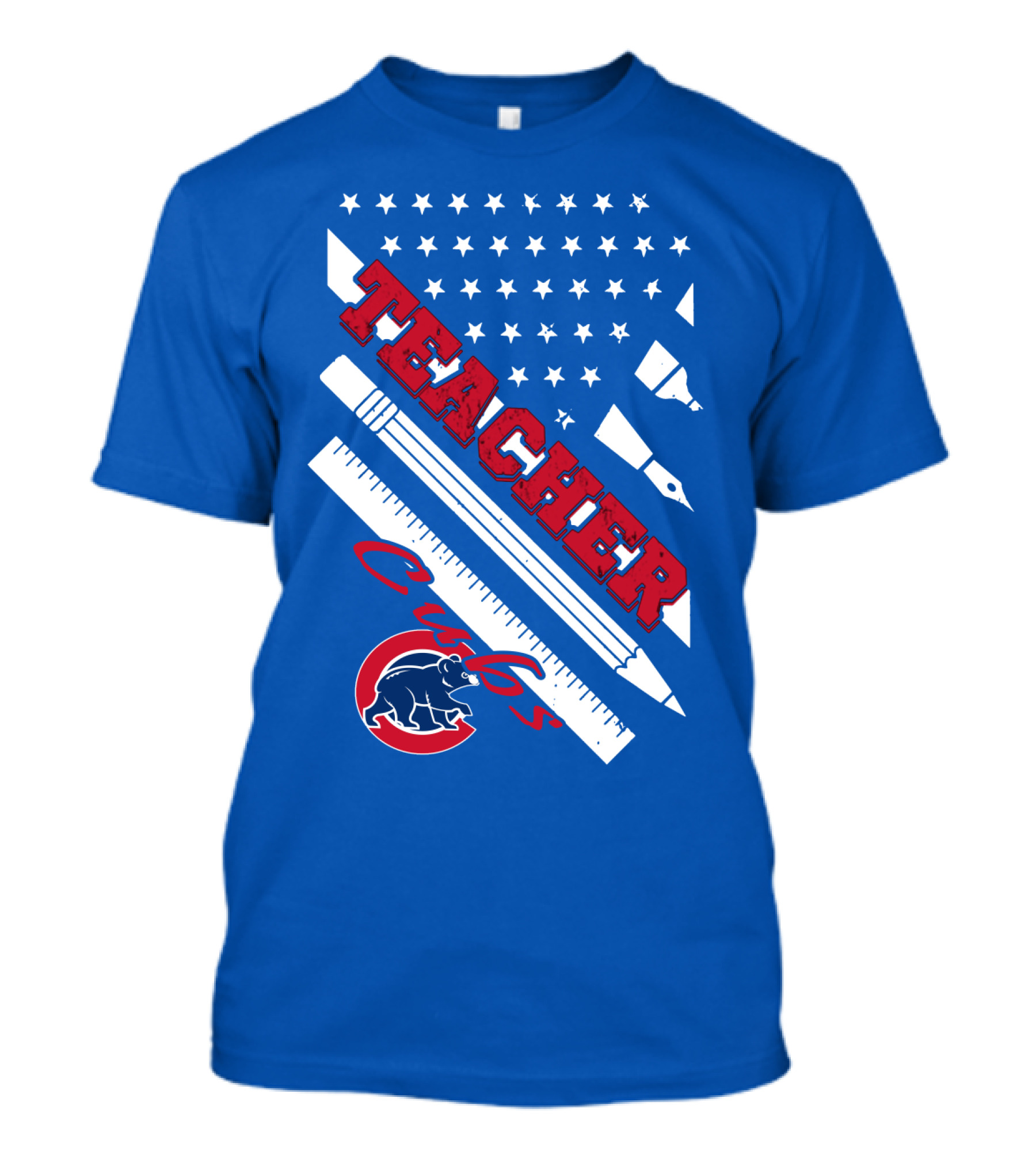 Teacher Cubs American Flag Baseball T-Shirt