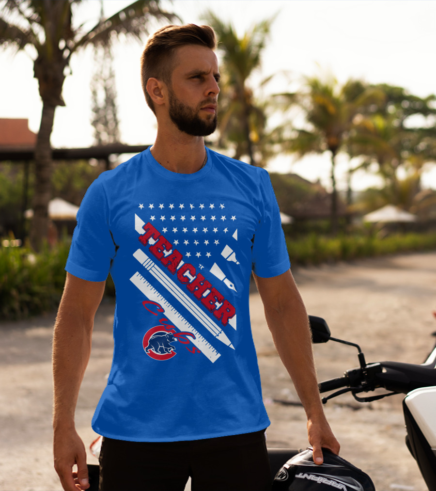 Teacher Cubs American Flag Baseball T-Shirt