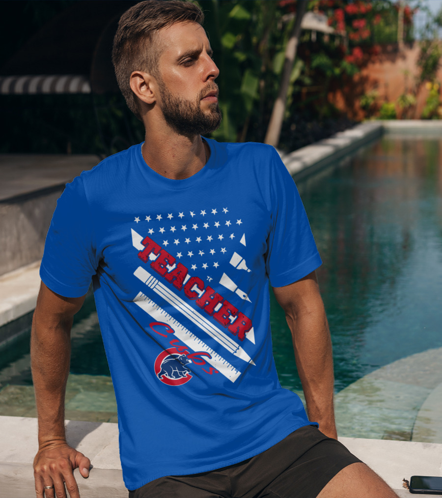 Teacher Cubs American Flag Baseball T-Shirt