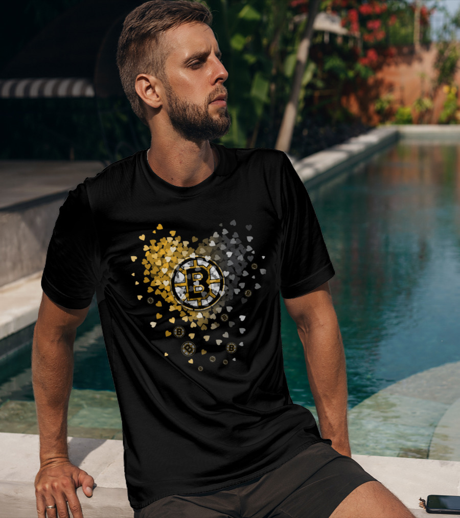 Boston Bruins Heart-Inspired Logo And Symbol Design With Colorful Hearts T-Shirt