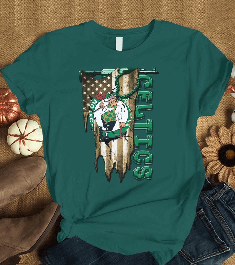 Boston Celtics Vintage American Flag T-Shirt