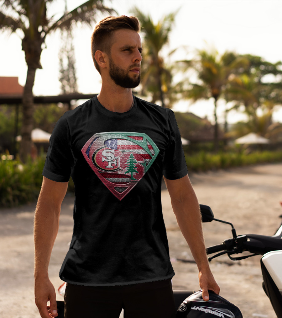 Stanford Cardinal San Francisco 49ers Superman Shield Flag T-Shirt