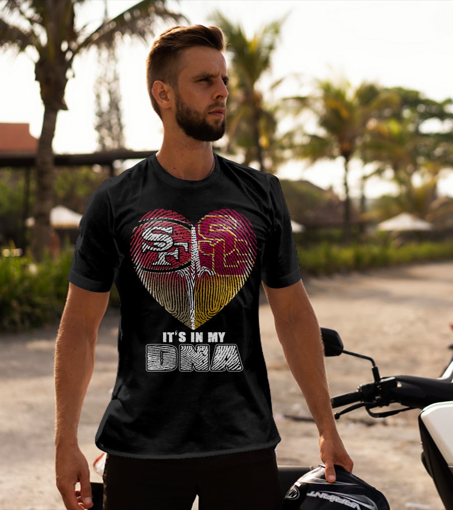 San Francisco 49ers USC Trojans Heart DNA Fingerprint Fan Pride T-Shirt