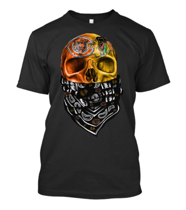 Chicago Bears And Blackhawks Skull Bandana T-Shirt