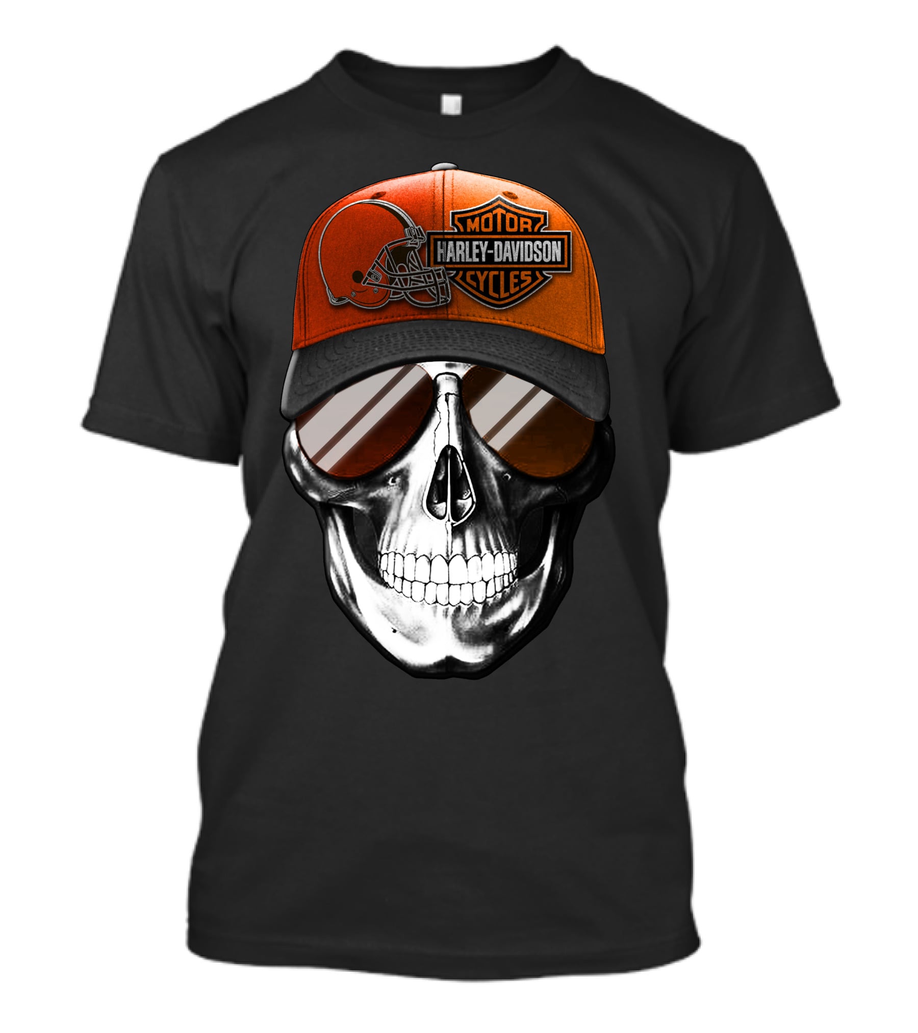 Cleveland Browns Harley Davidson Skull Sunglasses T-Shirt