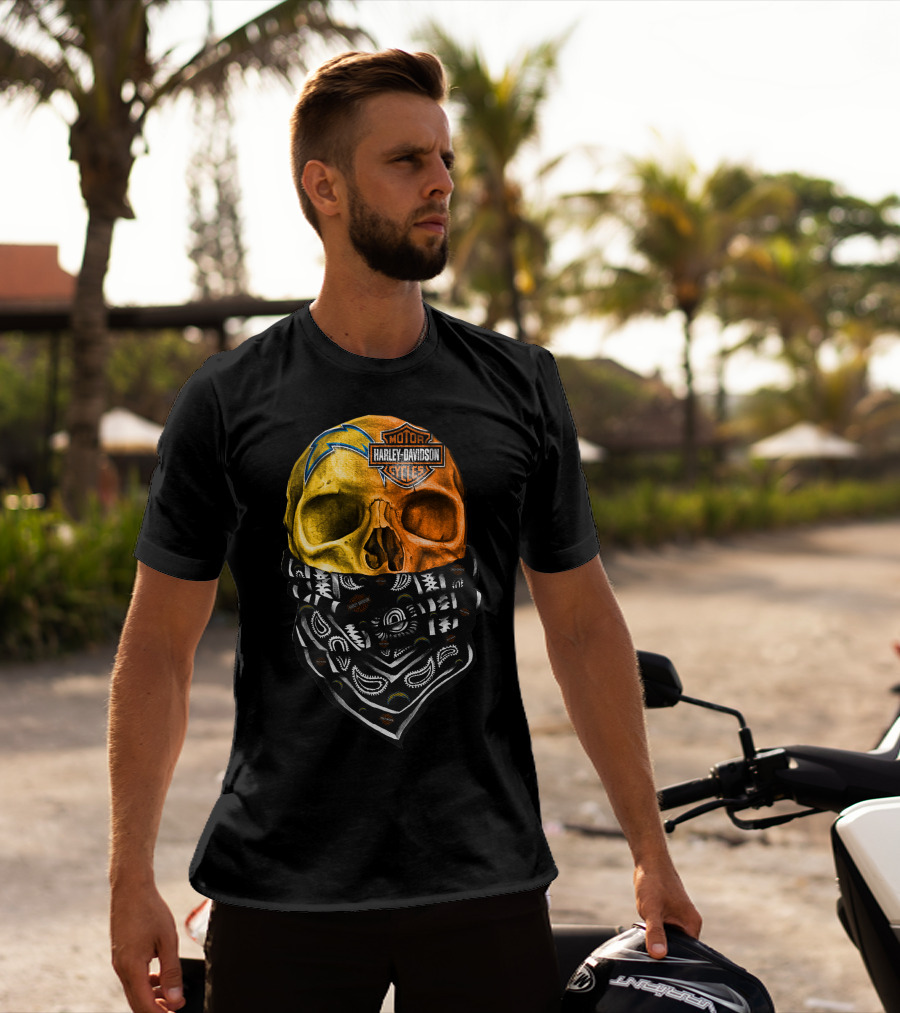 Los Angeles Chargers Harley Davidson Skull Bandana T-Shirt