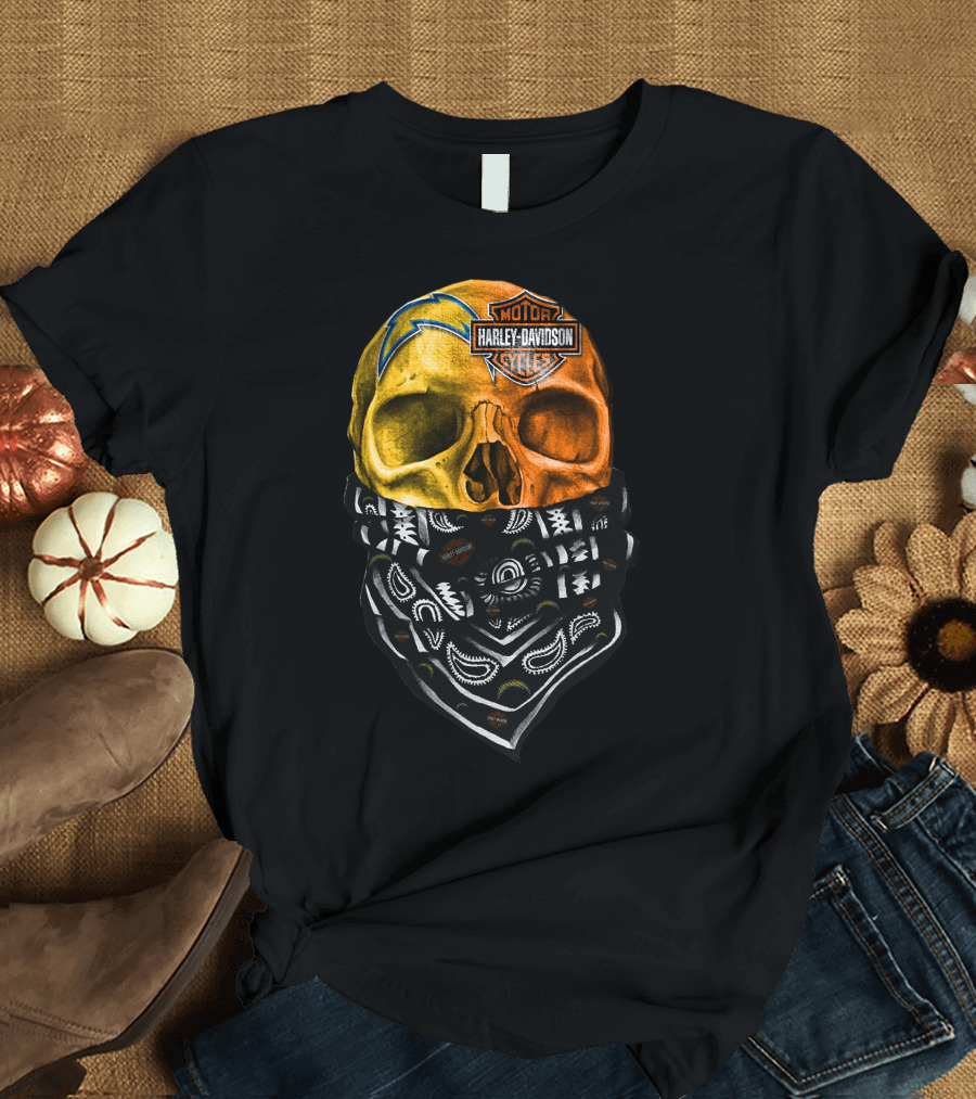 Los Angeles Chargers Harley Davidson Skull Bandana T-Shirt